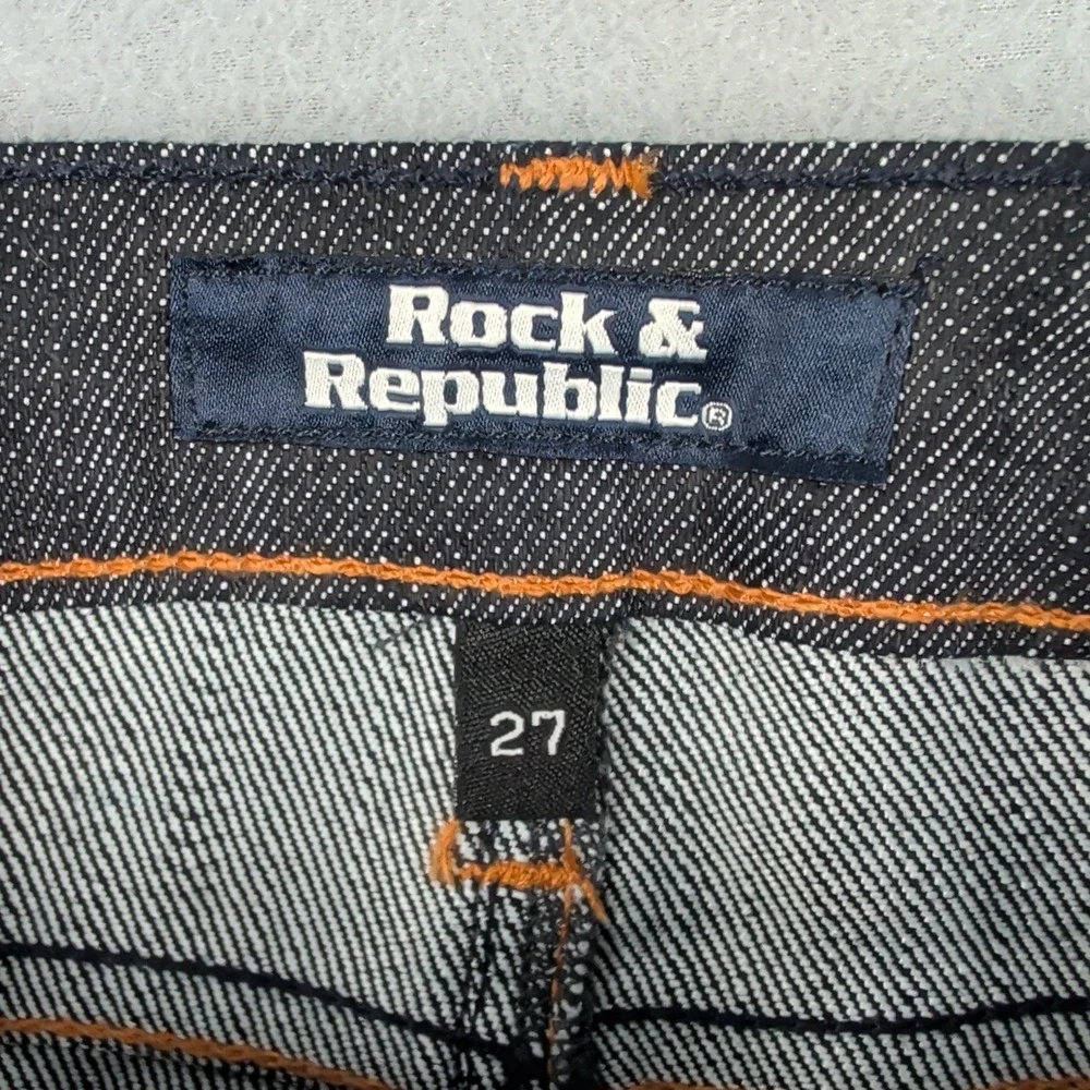 Rock & Republic Skirt Womens 27‎ Blue Denim Contrast Stitching Casual